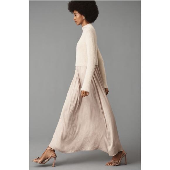 Anthropologie The Thea Eyelash Twofer Sweater Maxi Dress Blush Neutral XLP - Picture 5 of 12
